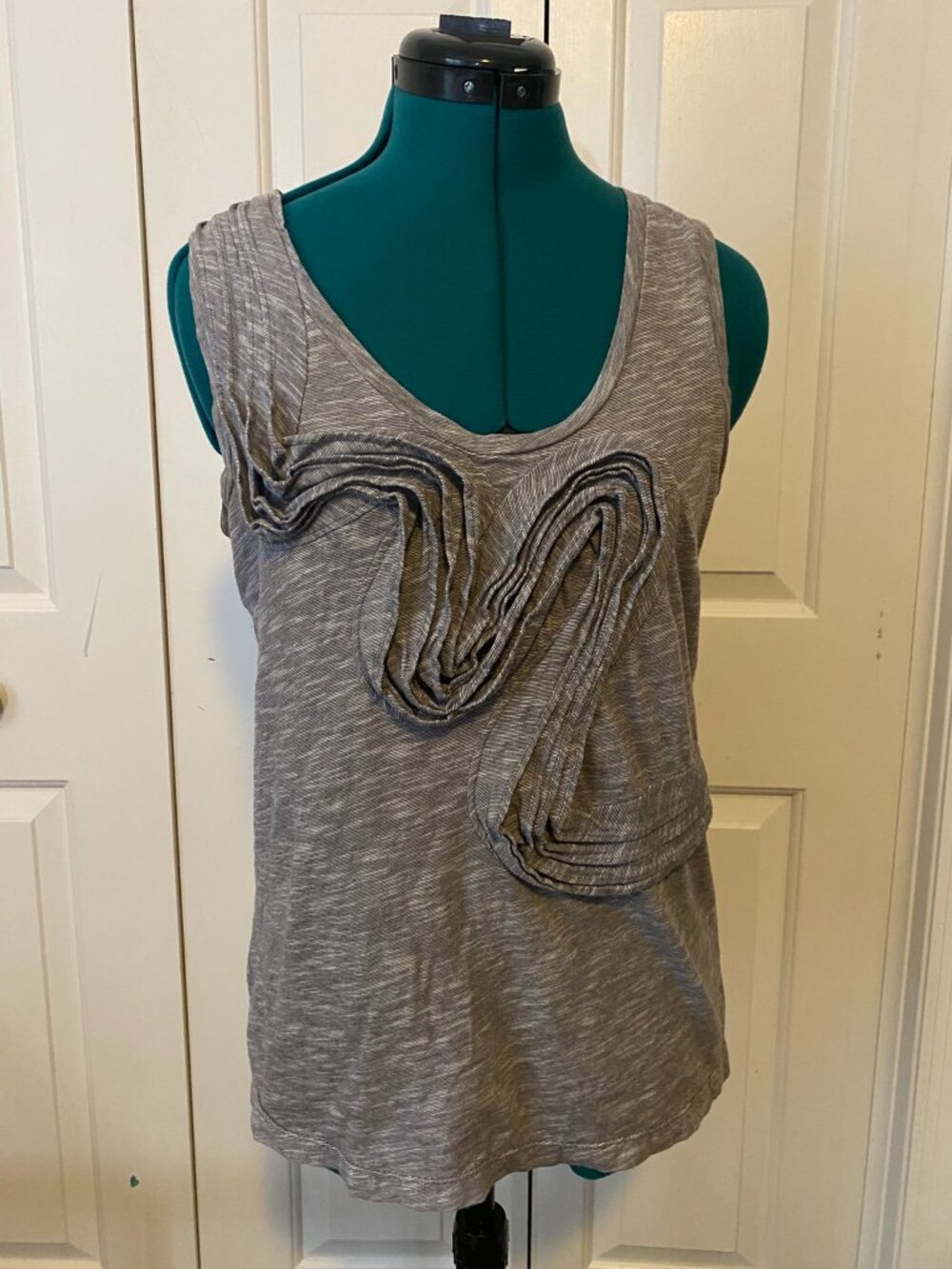 Little Yellow Button Cotton Tank Top with Statement Embellishment